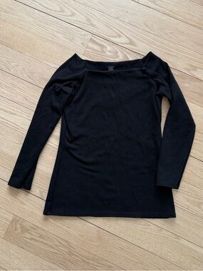 J. Crew Black Square Boat Neck Long Sleeve Top Small